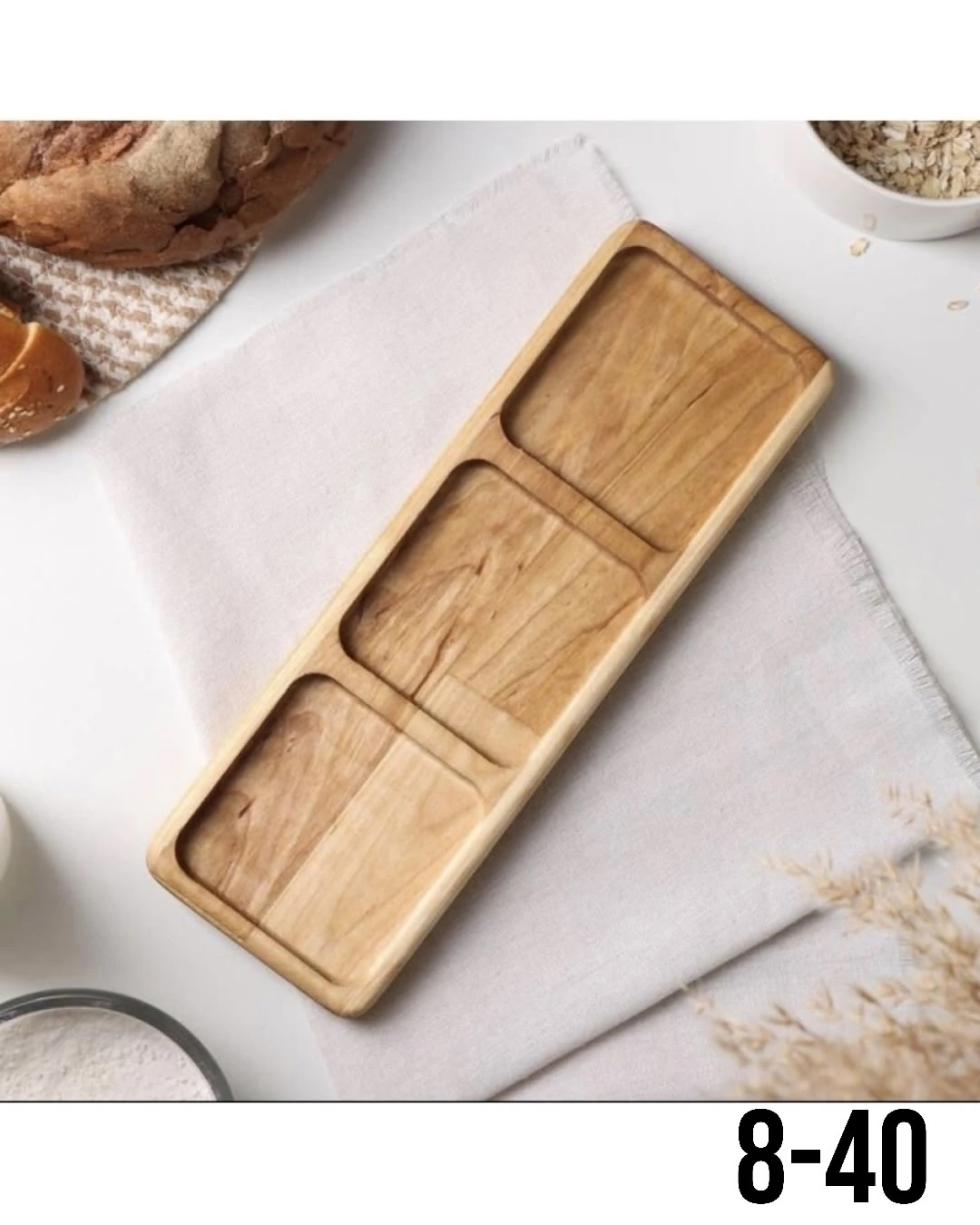 Менажница деревянная прямоугольная на 3 секции